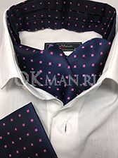Аскот (мужской шейный платок) и платочек в карман темно-синего цвета с лиловым узором