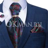 Аскот (мужской шейный платок), паше и запонки фиолетовых, зеленых и красных оттенков