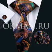 Подарочный набор (галстук, платок и запонки) черный с турецкими огурцами