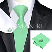 Набор: галстук, платок, запонки (мятного цвета галстук, платок и запонки)