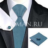 Подарочный набор (синего цвета галстук, платок и запонки)