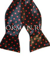 Бабочка - галстук самовяз черного цвета в красный горошек с глянцем
