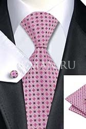 Подарочный набор (Розового цвета галстук, платок и запонки)