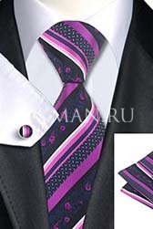 Подарочный набор (фиолетово-розовый галстук, платок и запонки)