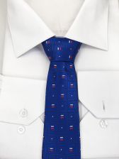 Ярко-синий классический (7,5 см) мужской галстук с фактурным рисунком - флаг России (триколор)